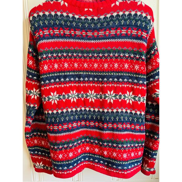 Vtg Tiara International Fair Isle Zip-Up Holiday Cardigan Red Nordic Size M - Picture 6 of 6